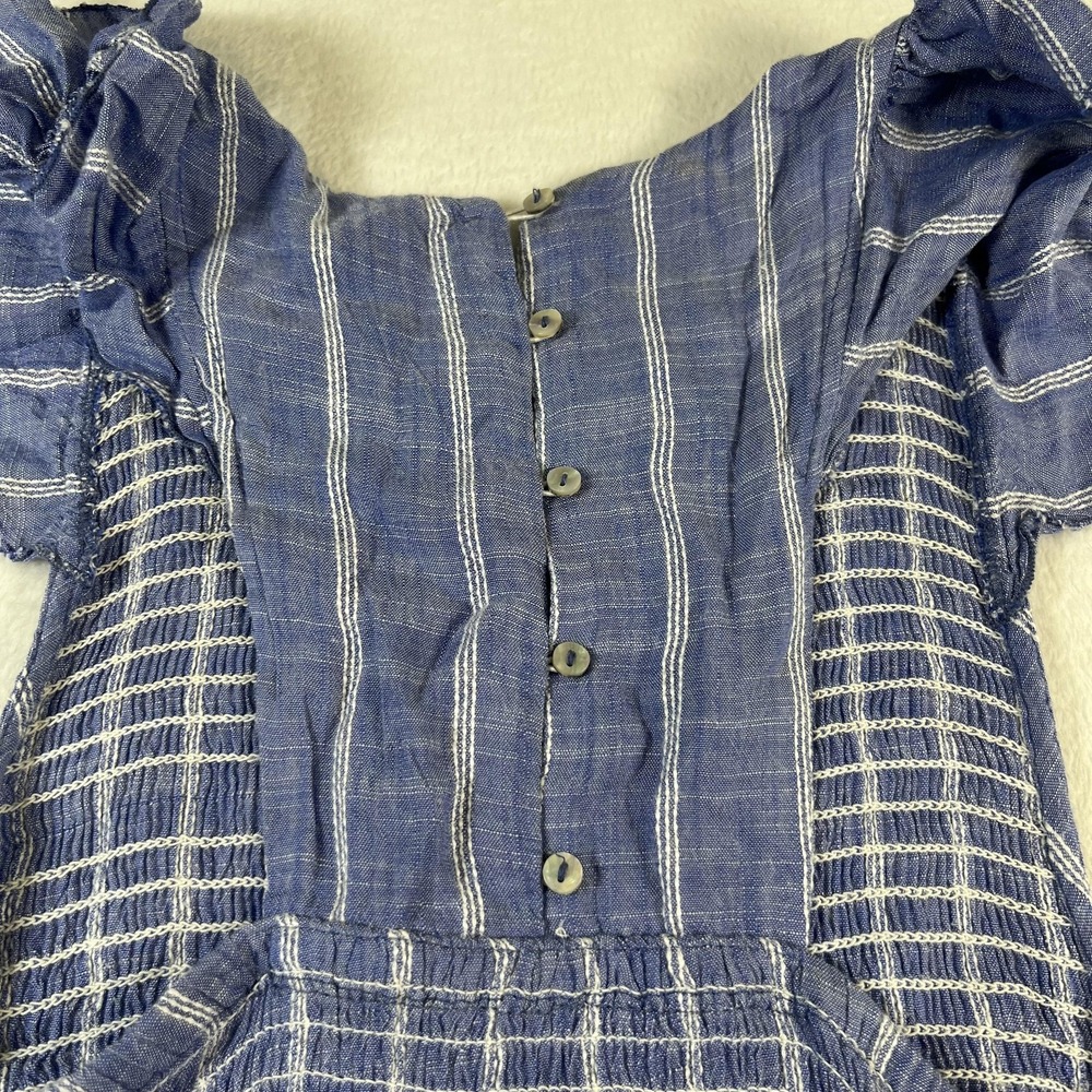 Free People Dress Womens XS Blue Striped Ruffle Button Front Fit Flare Sundress - Picture 8 of 9